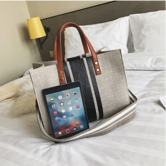 Shannon Stripe Canvas Tote Bag with Strap Black - Picture 8 of 8